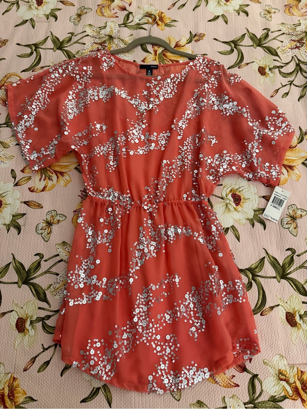 Bloomingdale's Coral Sequin-Embellished Dress